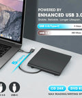 External CD DVD Drive For Laptop And Mac With Case USB 3 Type-C Plug And Play For Reading Burning And Watching CDs And DVDs On The Go Wide Compatibility Compact Portable Design on laptop