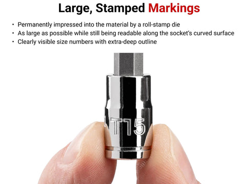 One Quarter Inch Drive Long Torx T25 Socket With Extended Reach, showing large stamped markings for visibility.