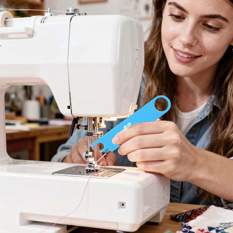 Person using Easy Threading Sewing Needle Threader With Quick Threading Mechanism Auto Needle Threader With Magnetic Storage