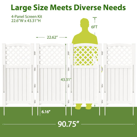 Outdoor Privacy Fence Kit With Four Lattice Panels For Yard And Patio Off White Resin Screen For Trash Bins And AC Units Durable