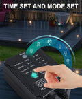 Hand adjusting settings on control panel for Smooth Dimmable LED Deck Lights With Timer And Photocell Sensor, 20 Pack Recessed Light Kits.