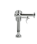 Heavy Duty Exposed Hardwired Sensor Flush Valve With No Hassle Wiring And Tough As Nails Diaphragm For Commercial Restrooms And 1 28 Gallons Per Flush Chrome side view with shiny chrome finish.