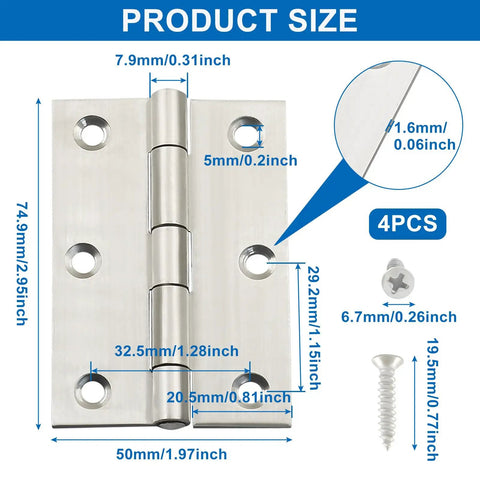 Rock Solid Three Inch Stainless Steel Folding Butt Hinges In Brushed Silver, Heavy Duty Rust Proof Hardware For Workshop Projects And Cabinet Assemblies, Premium Eight Pack To Bang Out The Work Fast