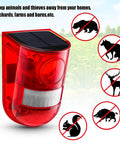 Red Solar Powered Motion Sensor Alarm System With 129dB Outdoor Siren and 6 LED Lights for Home Security, Deterrent to Wildlife and Intruders