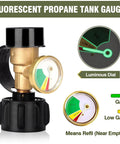 Propane Tank Gauge With Color Coded Dial Level Indicator And Leak Detector For Quick Gas Checks No Guesswork Universal Fit 5lb To 40lb LP Tanks With QCC1 Type 1 Connection, brass gauge with luminous dial