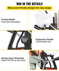 Heavy Duty 1200W Magnetic Drill Press With 40mm Capacity showing ergonomic handle, coolant bottle, and rocker-type lifting rod for easy use.