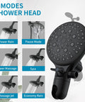 Close-up of matte black shower system with 2-in-1 rainfall head and handheld, highlighting 6 spray modes for Modern Bathroom Upgrade.