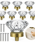 Slick 1.38 Inch Flower Shape Crystal Cabinet Knobs With Heavy Duty Solid Brass Base, 8 pack, designed for kitchen cupboards and dressers.