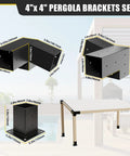 4x4 Woodworks Pergola Brackets Kit with 15 Degree Three Way Brackets, 75 Degree Three Way Brackets, and Four Posts