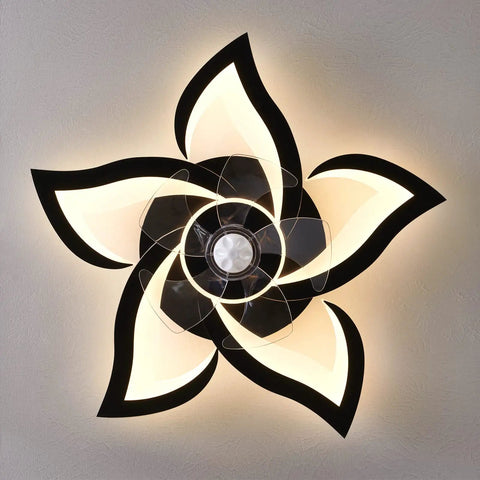 Dope Ceiling Fan With Lights Remote Control 24 Inch Black Low Profile Flush Mount star-shaped light design