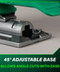 Close-up of 45° adjustable base on Lightweight 18V Cordless Jig Saw With 2,500 SPM, Four Cutting Modes, Tool-Less Blade Change