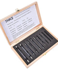 10 Piece Thread Plug Gauge Set For Metric And Imperial Threads Go No Go Pitch Diameter Measurement Tool Double Ended Thread Checking Gauge Pro Grade For Fast Accurate Major And Minor Diameter Verification in a wooden box