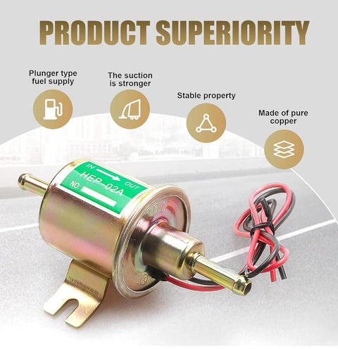 Gold 12V Low Pressure Electronic Fuel Pump For Most Cars Replacement Part with copper and aluminum construction, side view
