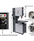 Heavy Duty 16 Inch Vertical Metal Cutting Bandsaw With 220V Single Phase Variable Speed Pro Grade Integrated Blade Welder And Grinder Tilting Cast Iron Table For Steel Aluminum And Plastic VS 1611, front view