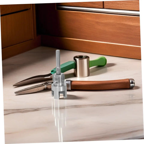 Yarnow Two Piece Pvc Pipe Threading Tool Kit With Internal And External Threader Carbon Steel Portable Pipe Thread Cutter For Plumbing And Home Repairs Compatible With Electric Drill on marble surface with tools.