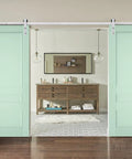 Heavy Duty Double Barn Door Kit 48 X 96 Inches With Solid Panel Interior Doors, Stainless Steel 13 Ft Rail Hangers Heavy Set, Easy Glide Track System