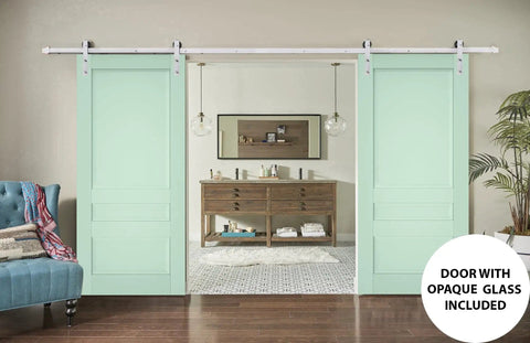 Heavy Duty Double Barn Door Kit 48 X 96 Inches With Solid Panel Interior Doors, Stainless Steel 13 Ft Rail Hangers Heavy Set, Easy Glide Track System