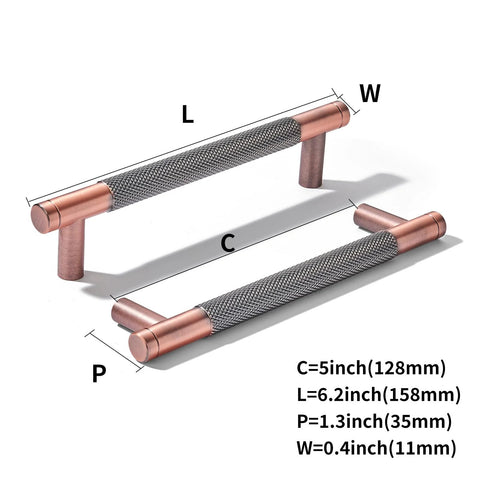 10 Pack 5 Inch Aluminum Knurled Brushed Antique Copper Cabinet Pulls Center To Center 128mm For Cabinets Drawers Kitchen Hardware