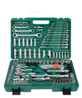Shop Ready 150 Piece 1 4 Inch Socket Wrench Ratchet Set Built Like A Tank Chrome Vanadium Steel in green storage case.