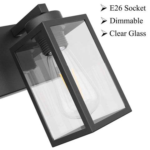 Close-up of Black Vanity Light For Bathroom Industrial Farmhouse Wall Mount Fixture With Dimmable E26 Socket, clear glass, no bulb.