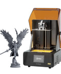 Beast Mode Resin 3D Printer with amber screen and miniature model, showcasing ultra fast 4.5s layer times and high precision.