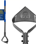 Workhorse Triangle Garden Hoe with long adjustable handle, close-up of carbon steel triangular blade and handle details.