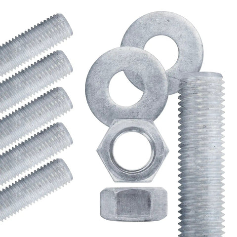 Hot Dip Galvanized Five Eighths Inch 11 UNC Coarse Threaded Rod 36 Inch Six Pack With Nuts And Washers Tough As Nails Carbon Steel Construction