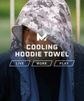 Cooling Hoodie Towel For Sports That Cools When Wet Quick Chill To 30 Degrees Below Body Temp In Under 30 Seconds UPF 50 Sun Protection Contours Your Head And Stays Put Black Hooded Towel camouflage design worn outdoors