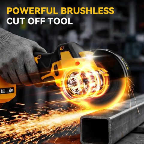 Cordless Cut Off Tool For DeWalt 20V Max 4 Inch Brushless Cutter in use cutting metal with visible sparks