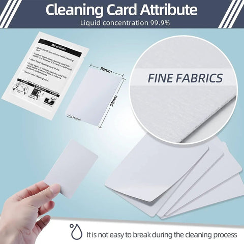 Dual Side Card Reader Cleaning Cards For CR80 Terminals, showing materials and instructions