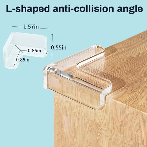 Premium Clear Silicone Corner Protectors And Table Edge Guards For Kiddos And Heavy Duty Furniture Bumpers on L-shaped corner.