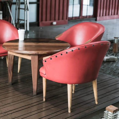 Kickass Black Upholstery Nails And Thumb Tacks Hella Durable Round Head Metal Finishing Hardware for reupholstering furniture, red chairs and wood table.