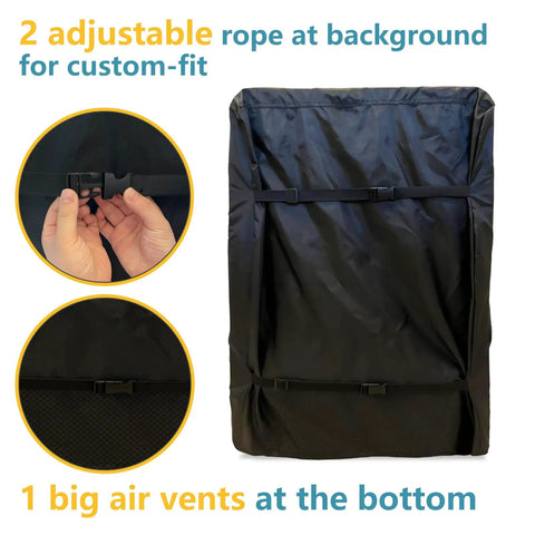 Keep Your Stash Frosty With This No Sweat Weather Armor For Outdoor Upright Freezer And Beverage Cooler 20 X 20 X 33 Inches black cover showing adjustable ropes and air vents.