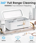 Ultrasonic Jewelry Cleaner 45Khz 450ML Professional Silver Jewelry Cleaner Machine with open lid, showing size and design.