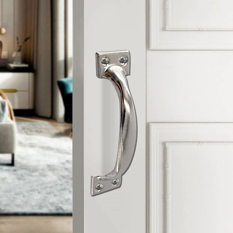 Door with 12Pcs 4 Inch Metal Gate Pull Handles Vintage Barn Door Pulls For Cabinets Drawers Doors Fences Garage And More With Mounting Screws Heavy Duty Iron Rustproof Silver Finish For Interior Exterior Use