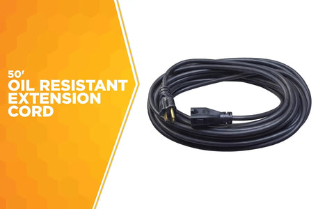 Heavy Duty Outdoor Extension Cord 50 Ft 14 Gauge 3 Conductor, Oil Resistant Vinyl Jacket, All Weather Flex, UL Listed, Black