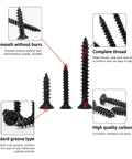 Wood Screws Assortment Kit 175 Pieces With Phillips Flat Head Self Tapping Screws In Black Zinc Plated Carbon Steel For Metal And Wood
