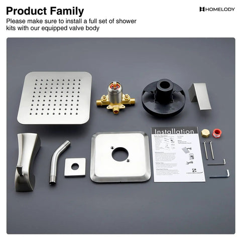 High Pressure 8 Inch Rain Shower Head Tub Spout Shower Faucet Set With Single Handle Valve Included Brushed Nickel Finish kit