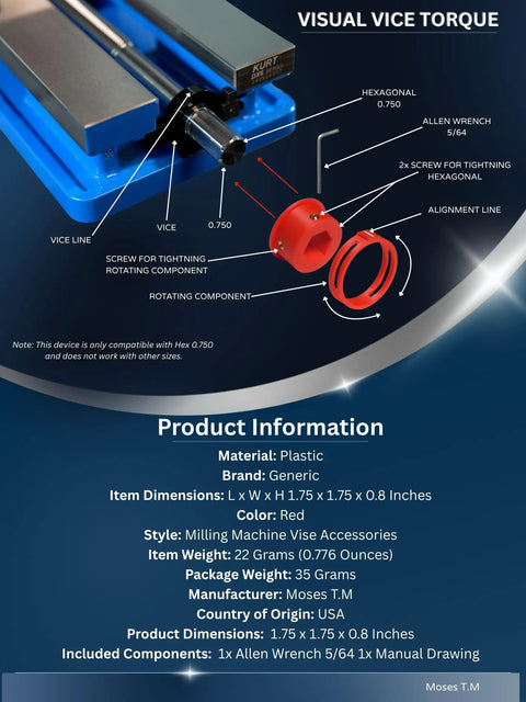 Precision CNC Milling Vice Featuring Visual Torque Handle with red hexagonal component for secure clamping and setup.