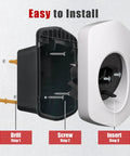 Keep Your Garage Looking Slick With This Rock Steady Tesla Charger Cable Organizer And Wall Mount Dock That Securely Holds White Nacs Cables Tidy Using Heavy Steel Brackets And Screws installation process showing steps drill, screw, insert.