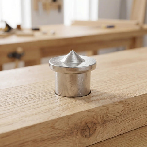 Close-up of a dowel transfer pin from the 16 Piece Dowel Transfer Pins And Tenon Marking Pins Drill Hole Centering Tool in use on wood