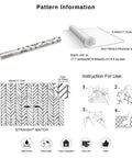 Black and white peel and stick wallpaper stripe herringbone geometric textured self adhesive contact paper removable for bathroom 17.7in x 9.8ft with installation instructions and dimensions.