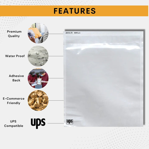 500 Pack 6.5X10 Shipping Label Sleeves showcasing waterproof material, adhesive back, premium quality for e-commerce shipping.