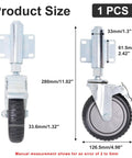 Beefy Spring Loaded Gate Support Wheel For Wooden And Metal Gates, Heavy Duty Gate Roller, shown with measurements.