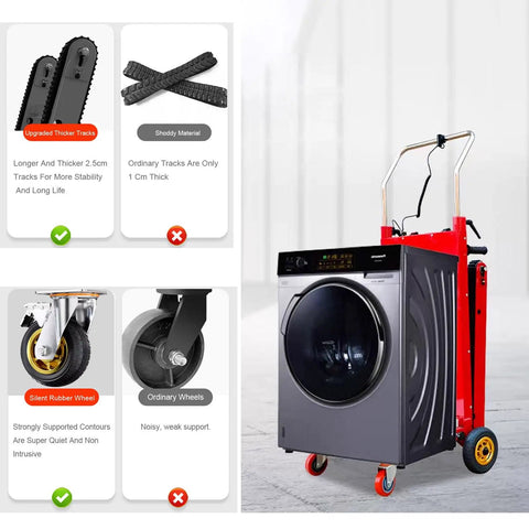 Heavy Duty Electric Stair Climber Hand Truck With 300 Kg Load Capacity And Silent Crawler Design For Fast Logistics Work In Warehouses Featuring 2200w Brushless Motor Plus Long Battery Life with washing machine