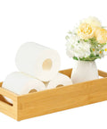 Bamboo Toilet Paper Tray Organizer With Handles Waterproof Storage Basket For Bathroom Counter Top Tank Or Kitchen Counter