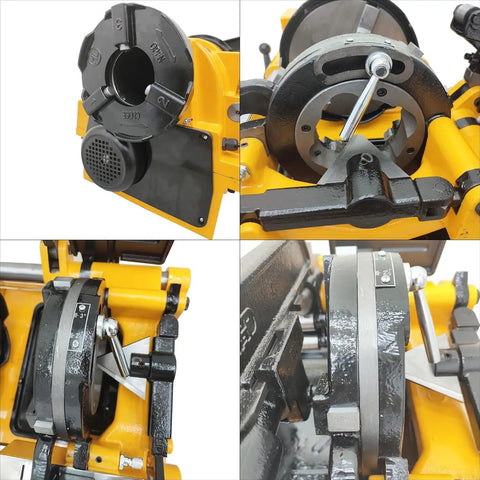 Close-up of Heavy Duty Electric Pipe Threading Machine Cuts And Threads Half To Three Inch Bspt And Npt Pipes with precision components.