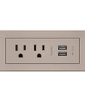 Radiant Furniture Power Center With USB, Recessed Power Strip, 2 Outlets, Type A USB Ports, Nickel Finish