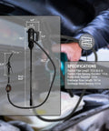 Specifications for Badass Electric Drum Pump With Telescopic Suction Hose, showing dimensions for optimal fluid transfer.