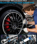 Mechanic using Wheel Lock Removal Kit With Master Key For Porsche And VW Touareg to unlock car wheel in garage
